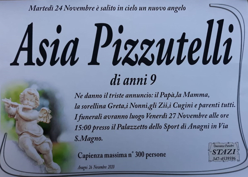 Anagni Per I Funerali Della Piccola Asia L Amministrazione Comunale Mette A Disposizione Il Palazzetto Dello Sport Tiziano Ciotti Per Il Rito Funebre